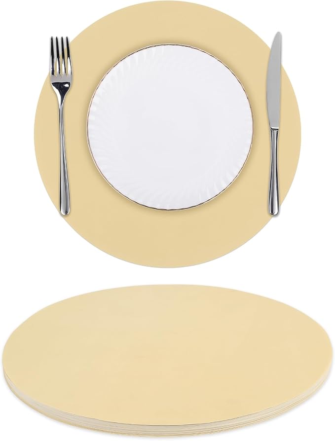 SHACOS 100 PCS Round Paper Placemats 13 inch Disposable Paper Place Mats for Dinner Wedding Birthday Party Festival Table Decoration Indoor Outdoor, Beige