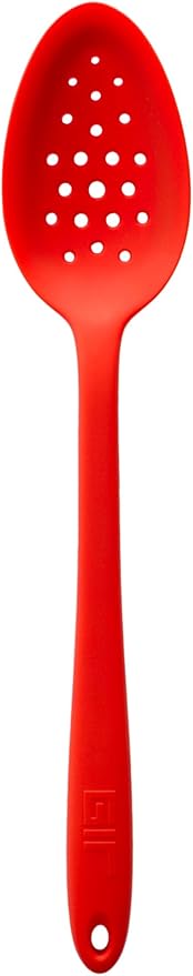 GIR: Get It Right Silicone Spoon, High Heat Resistant Kitchen Tool - Non toxic cooking utensils for Nonstick Cookware, Cooking, Baking and Mixing, Perforated - 13IN, Red