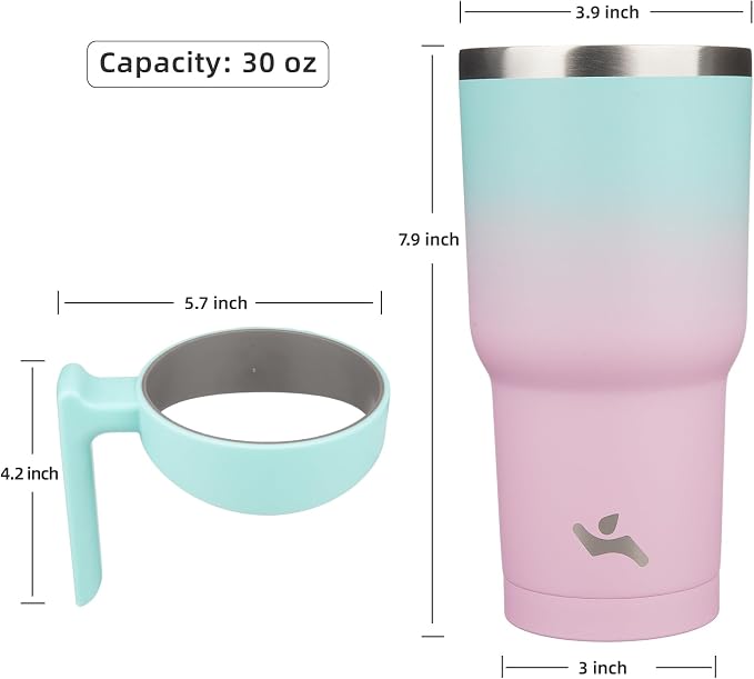 Konokyo 30 oz Tumbler with Handle and Straw, Insulated Travel Mug | Matcha Green; BPA-free, leak-proof tumbler with 2 lids, 2 straws, cup holder fit for coffee, office, travel & daily use