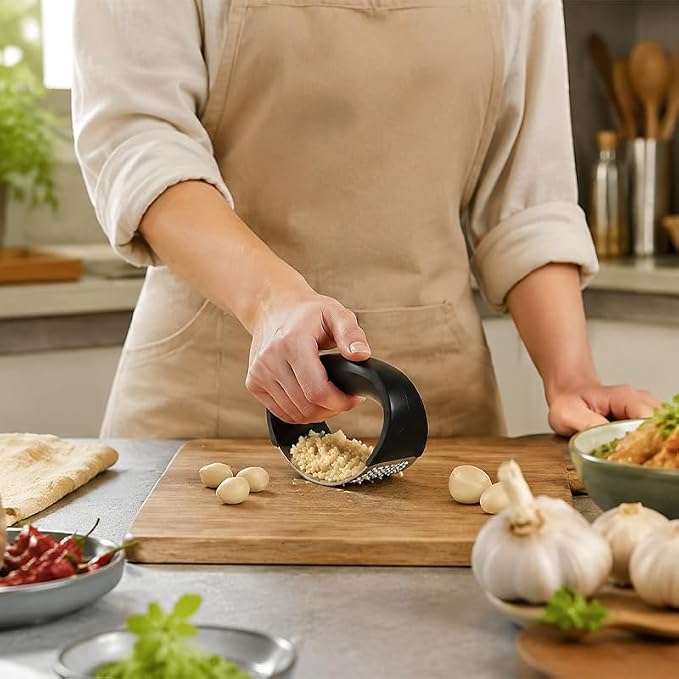 Heavy Duty Garlic Press Stainless Steel, Garlic Crusher and Mincer with Non-Slip Handle, Rust Resistant Dishwasher Safe Garlic Chopper for Kitchen Cooking