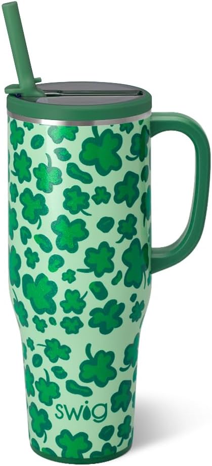 Swig Life 40oz Leakproof Mega Mug with Handle & Straw, Lucky Leopard | Leakproof Lid - Triple Insulated Stainless Steel - Handle & Straw Included - Cup Holder Friendly - Dishwasher Safe