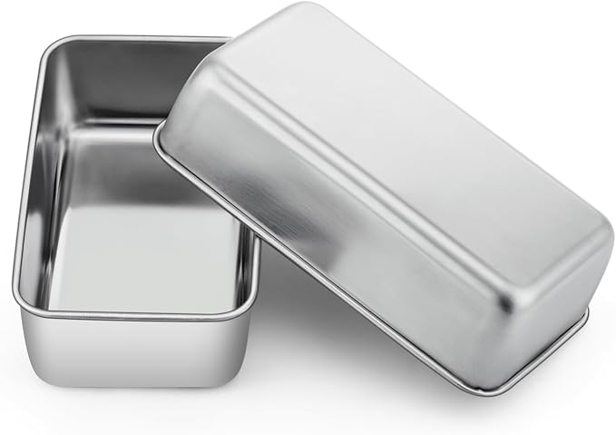P&P CHEF Loaf Pan, 9 x 5 Inch Stainless Steel Bread Pan, (Silver, 2Pcs) | Loaf Toast Baking Pans Tins Set For Bread Meatloaf Lasagna Cake, Healthy & Sturdy, Oven & Freezer Safe, Easy to Clean