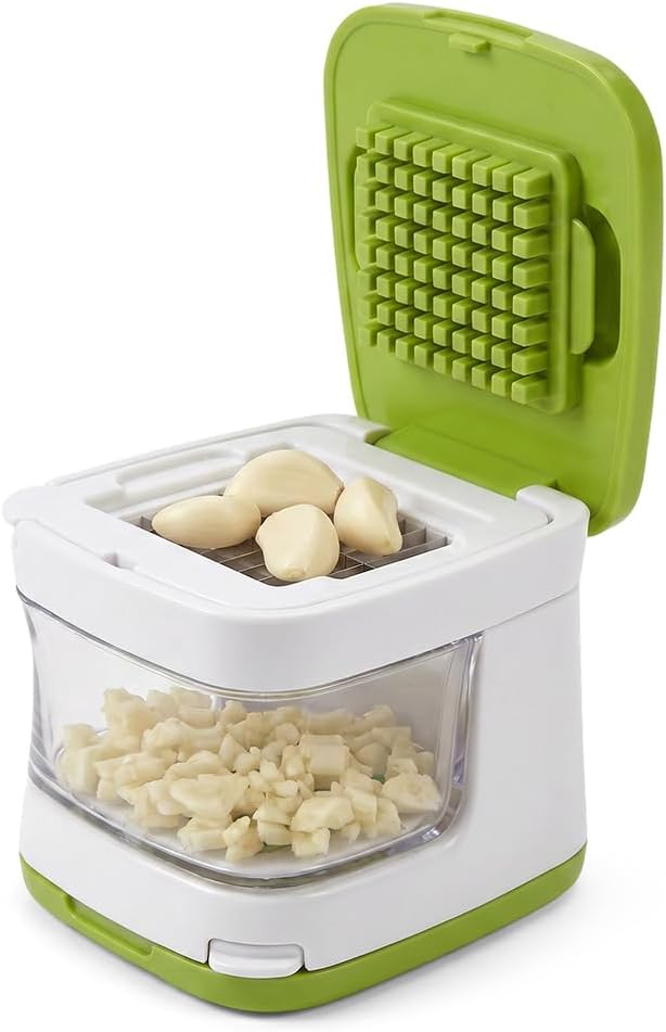 Mini Garlic Chopper and Press with Container (1 Pcs) | 2026 New Multifunctional Manual Mincer, Stainless Steel Blades, Handheld Kitchen Gadget, Dishwasher Safe
