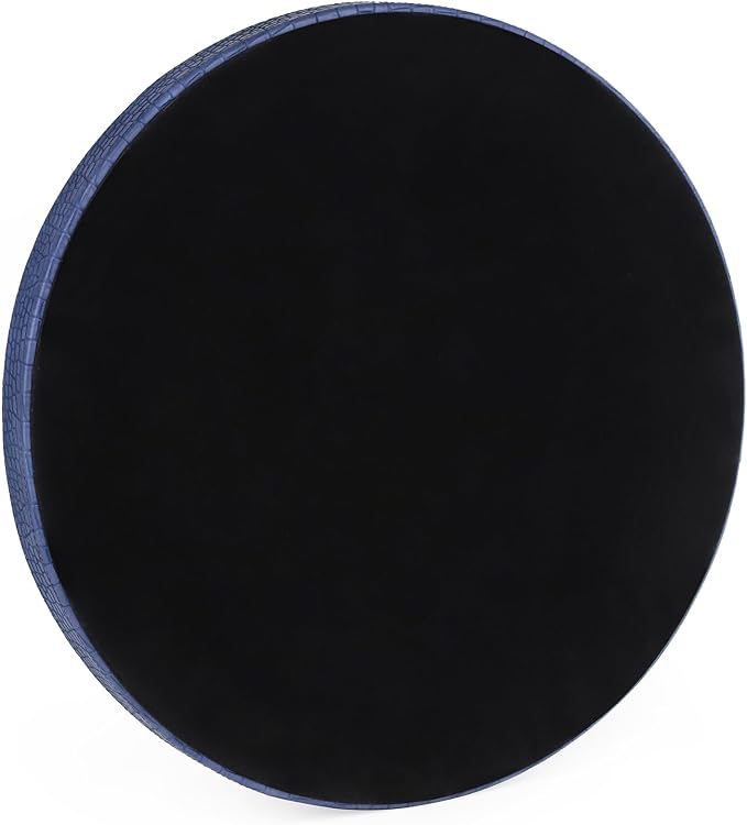 HofferRuffer Round Serving Tray 20'', Elegant Faux Leather Circle Ottoman Table Tray, Serve Tea Coffee Breakfast in Bedroom Living Room Kitchen (Blue, 20")