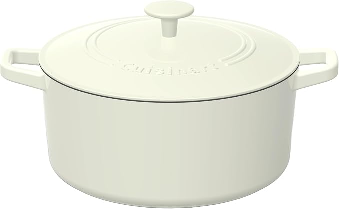 Cuisinart Chef's Classic Enameled Cast Iron Dutch Oven with Lid, Porcelain Enameled Interior, Oven Safe, Induction Compatible, 5-Quart, Round, Cream
