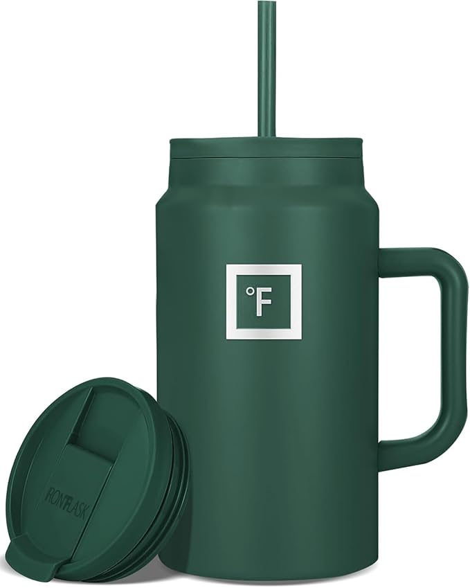 IRON °FLASK Co-Pilot Insulated Mug w/Straw & Flip Cap Lids - Cup Holder Bottle for Hot, Cold Drink - Leak-Proof - Water, Coffee Portable Travel Mug - Dark Pine, 50 Oz | Insulated Travel Mug with Straw & Flip Cap Lids - Cup Holder Fit, Leakproof, BPA Fr...