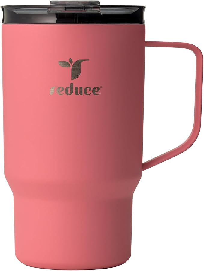 REDUCE Hot1 18 oz Insulated Stainless Steel Mug - Temperature Adjusting Lid | Dual-wall vacuum, keeps drinks hot for 6 hours, cupholder friendly, ideal for coffee & tea, Baked Clay color