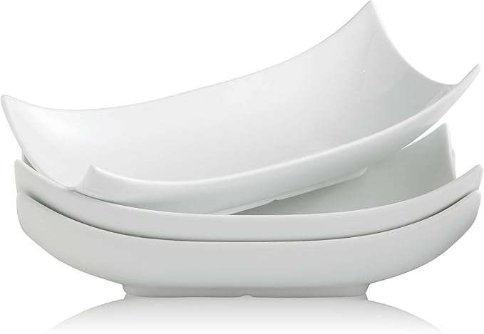 Gomakren 12 Inch White Porcelain Serving Platter Dishes Set of 3 Deep Bowl | Large capacity, heat resistant, curved anti-spill rims, stackable storage, for turkey salad Thanksgiving party entertaining