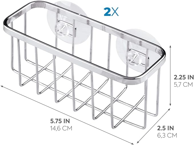 iDesign Gia Stainless Steel Dish Sponge Holder Basket with Suction Cups, Ideal for Kitchen Sinks and Bathroom Organization, 2.25"D x 2.5"W x 5.75"H, Set of 1, Polished