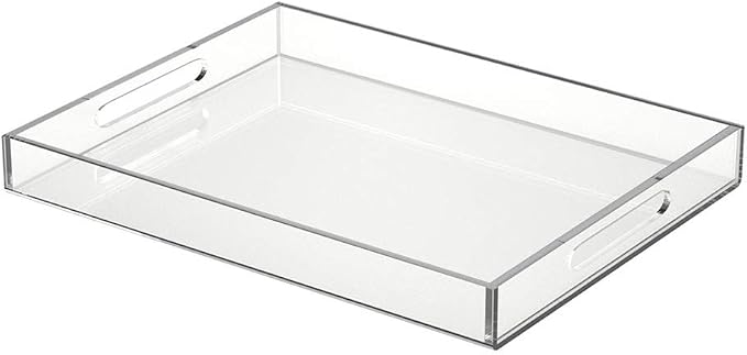 NIUBEE Acrylic Serving Tray 14x18 Inches -Spill Proof- Clear Decorative Tray Organiser for Ottoman Coffee Table Countertop with Handles | Spill-Proof tray for Coffee Table, Ottoman | Decorative Tray for Breakfast in Bed, Drink Serving & Home Organization