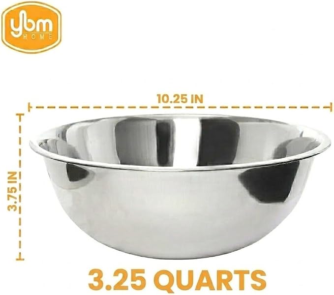 YBM HOME 3.25 Quart Stainless Steel Premium Mixing Bowl – Heavy Duty Deep Prep Bowl for Baking, Cooking, Dough Mixing, Salad Serving & Commercial Kitchen Use