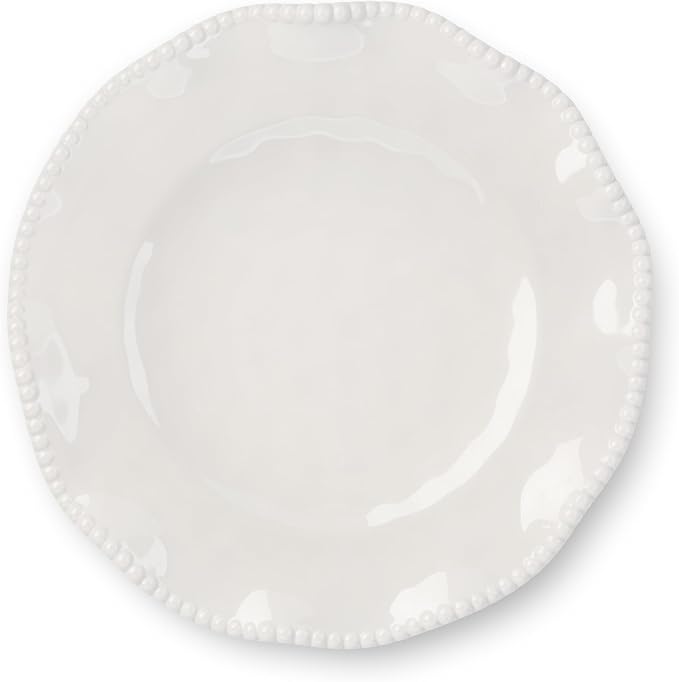 Perlette Off-White Beaded 12-Piece Dinnerware Set – Includes 4 Dinner Plates, 4 Salad Plates, 4 Bowls (7.5" x 2", 22 oz) – Elegant Unbreakable Melamine, Heavyweight, Perfect for Indoor/Outdoor Dining