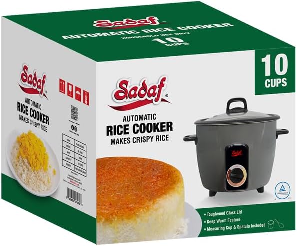 Sadaf One-Touch Automatic Rice Cooker – Electric Persian Rice & Tahdig Cooker - Non-Stick Inner Pot & Auto Shut-Off - Easy to Use Rice Maker - Middle Eastern Cuisine - 10 Cups