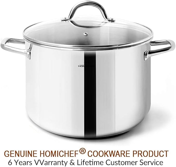 HOMICHEF Stock Pot 6 Quart Nickel Free Stainless Steel - 6 Qt Soup Pot With Lid and Handle - Small Cooking Pot 6 Quart - Ideal for Soup, Sauce, and Induction Cooking