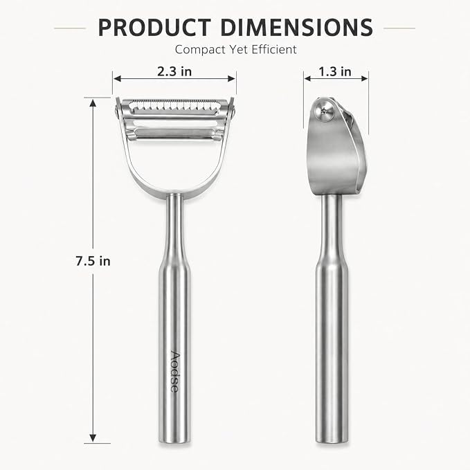 2-in-1 Julienne Vegetable Peeler, Stainless Steel Y Peeler with Dual Blades | Kitchen Peeler with Sharp Blades for Fruits & Vegetables, Ergonomic Handle, Durable and Easy to Clean
