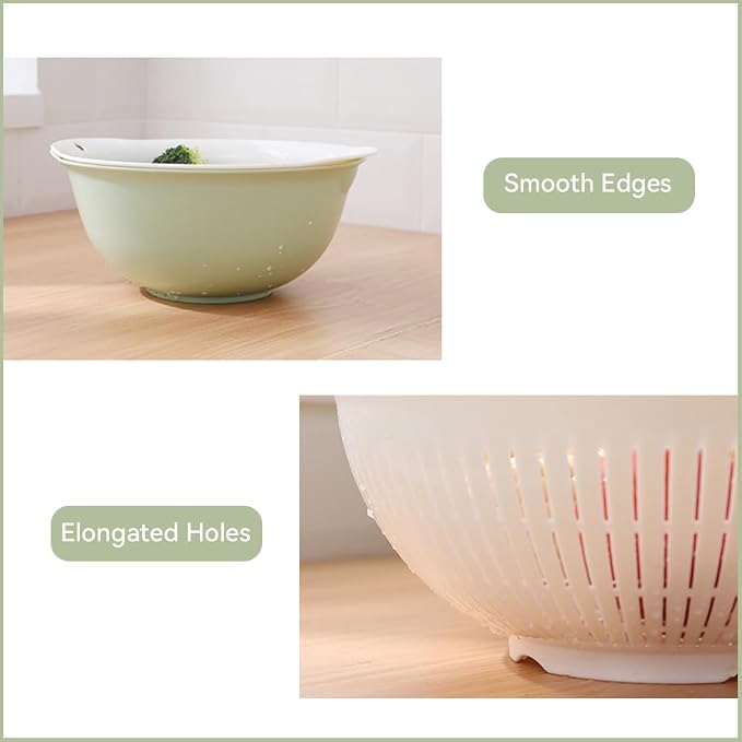 Colander Bowl Set of 2, Nesting Large Capacity Plastic Food Strainer for Pasta, Vegetables and Fruits Washing Draining Basket, Space Saving, BPA Free