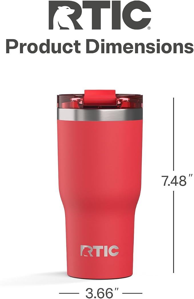 RTIC 20oz Essential Tumbler with Lid, Ceramic Lined, Flag Red | Insulated, Stainless Steel Metal, Portable Travel Cup for Hot and Cold Drinks, Coffee, Car, Camping and Travel