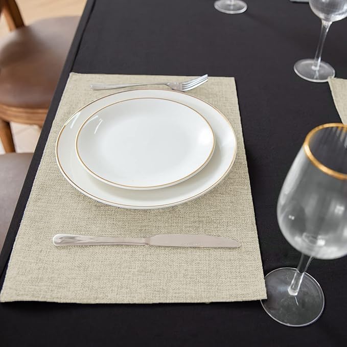 Cloth Placemats Set of 8, Linen Type Fabric Placemats Machine Washable Heat Resistant Placemats Wrinkle Free Thick Polyester Kitchen Place Mats for Dining Table (Beige)