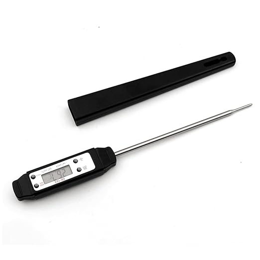 Meat Thermometer, Waterproof Digital Food Thermometer Instant Read with 120mm Long Probe, Automatic Calibration, Kitchen Cooking Thermometer for BBQ, Grill, Water Temperature(Black)