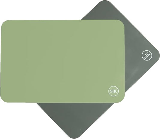 Silicone Oven Baking Mats, Dishwasher Safe, BPA Free, Extra Thick, Quarter Sheet 8 in by 11.75 in, Green and Gray