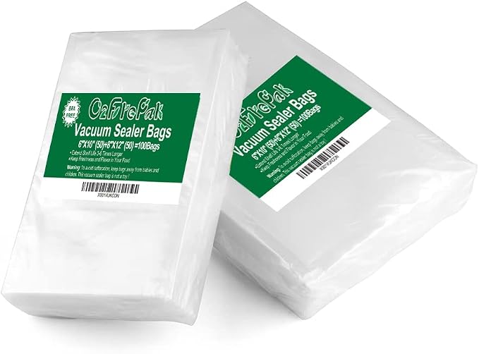 O2frepak 100ct Vacuum Sealer Bags Pint Quart for Food Storage | 8"x12"(Quart 50)+6"x10"(Pint 50) BPA Free PreCut Food Grade,Great for Sous Vide Vacuum Sealer