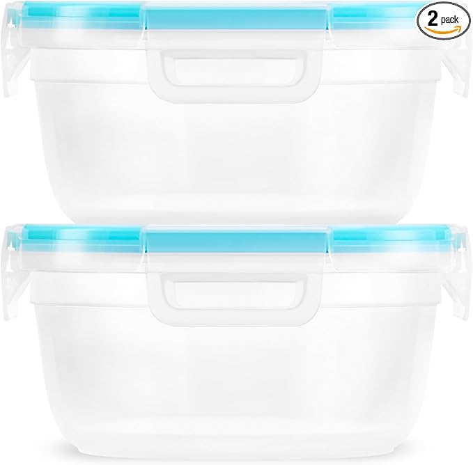 Snapware Plastic Total Solution 2-Pack (4 Cup) Food Storage Containers | Meal prep containers with plastic BPA-free lids with 4 locking tabs, microwave, dishwasher, & freezer safe