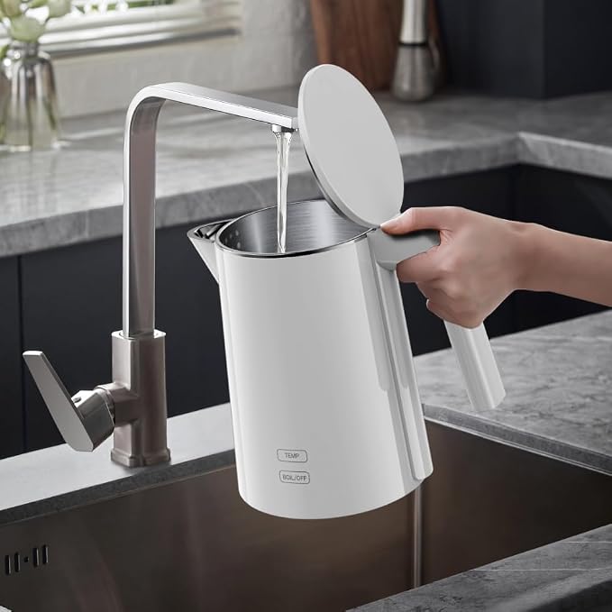 Electric Kettle with Digital Display & Temperature Control, 1.0L 120V White | Stainless Steel Water Boiler, 1200W Fast Boiling, 4H Keep Warm, BPA-Free Auto Shut-Off, Tea Coffee Kettle for Home Office