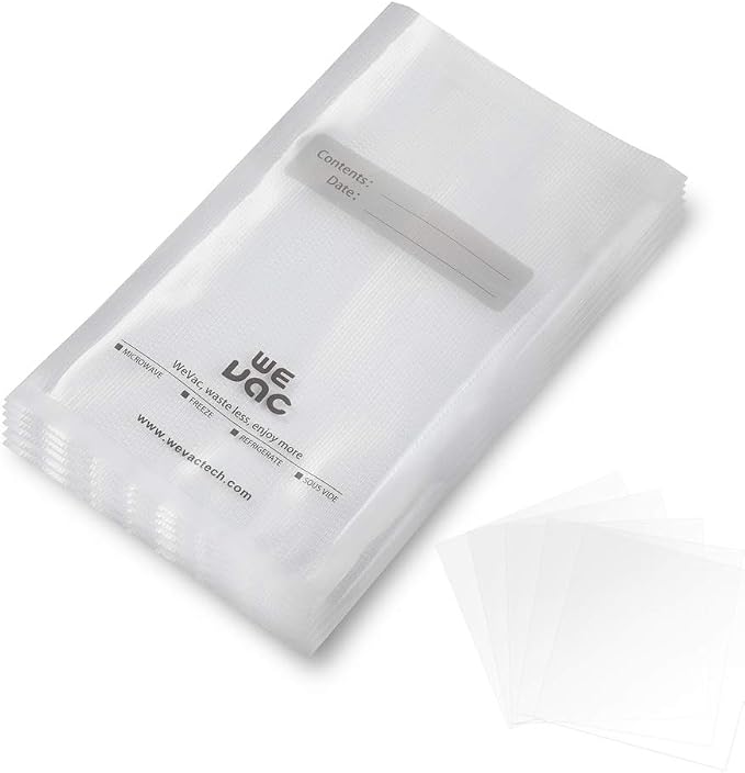 Wevac Vacuum Sealer Bags 6x10" 100 Pint for Food Saver Vacuum Seal Machine | Sous Vide, Freezer Safe, PreCut, BPA Free, Commercial Grade, Heavy duty, Meal Prep, Soup, Meat, Fish, Hunting, Vac Storage