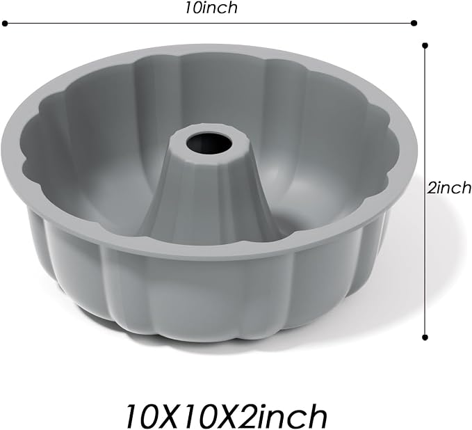 SOV silicone cake pan, silicone Cake Molds, Bakeware Non Stick 10 inch Pan for Jello,Gelatin,cake, Silicone Baking Molds for Cakes, Round Baking Pan (grey+1 pack)