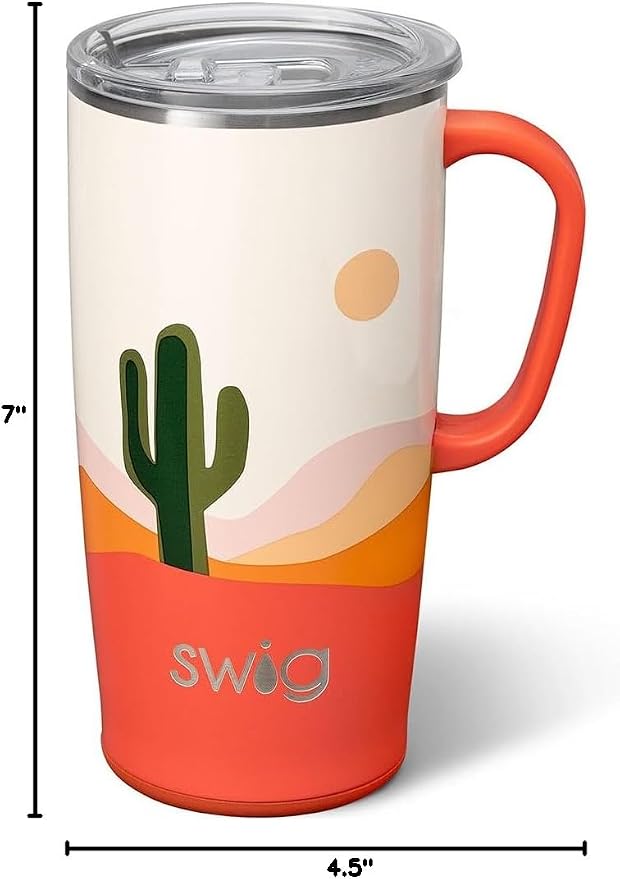 Swig Life 22oz Insulated Travel Mug with Handle & Lid, Boho Desert | Triple Insulated Stainless Steel - Handle & Lid Included - Keeps Coffee Hot or Cold - Cup Holder Friendly