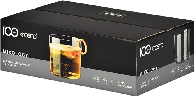 Krosno Drinking Glasses Set of 6, 14.2 oz, Mixology Collection | Cider Tumbler, Lead-Free Glassware set for Water, Juice & Cocktails, Ultra-Thin Clear Glass, Lightweight, Dishwasher Safe