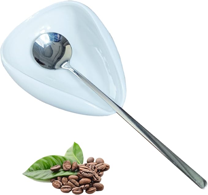 Mini Coffee Spoon Holder, Small Ceramic Spoon Rest for Coffee Stirrers, Teaspoon, Bar Spoon, Coffee Bar Accessories (Ture white+Sliver Spoon)