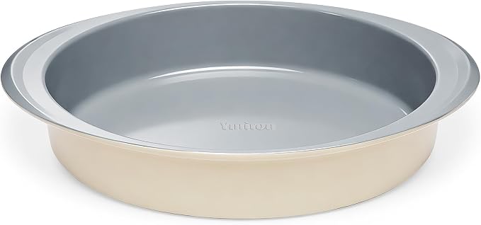 9 Inch Nonstick Round Cake Pan with Handle, Ceramic Coating PFOA PFAS PTFE Free, Aluminized Steel, Oven Safe 550°F, Dishwasher Safe, For Layer Cakes Cheesecakes and Brownies (Sunshine Cream)