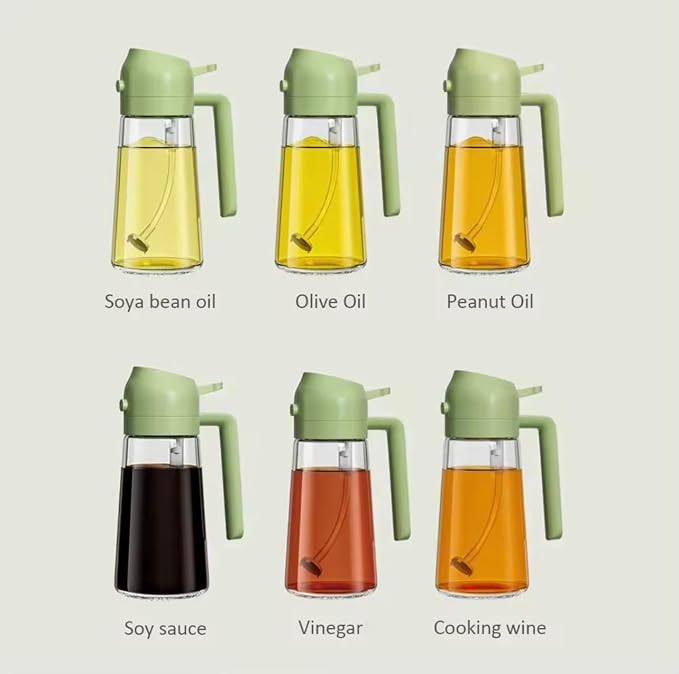 Glass Olive Oil Sprayer 16oz/470ml – 2-in-1 Oil Dispenser & Spray Bottle for Cooking, Portion Control, Salad, Air Fryer, BBQ – Leak-Proof, Fine Mist Bottle with 6 Decorative Labels (Creamy White)