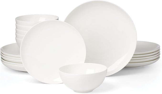 Lenox Studio 1414 Coupe Bone China 18-Piece Dinnerware Set for 6 | dishwasher safe | plates and bowls sets for kitchen and dining | 11 inch plate, dish set, dishes | 3 inch
