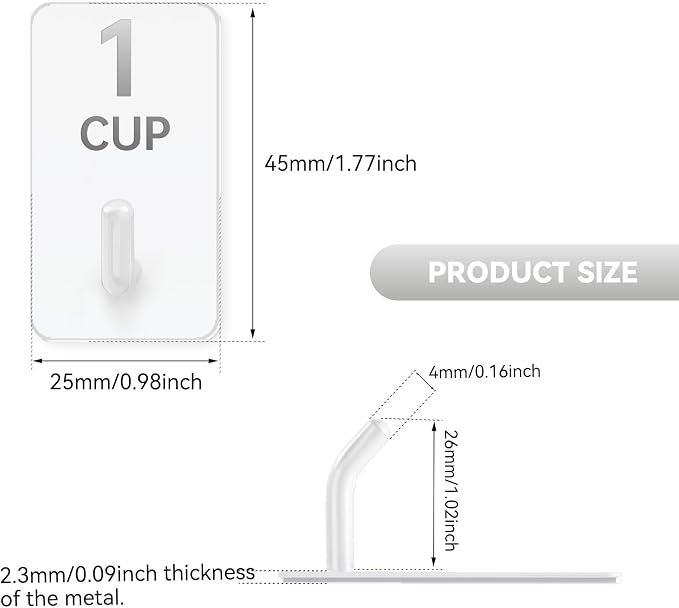 12 Pack Stainless Steel Hooks for Measuring Cups and Spoons with Stickers