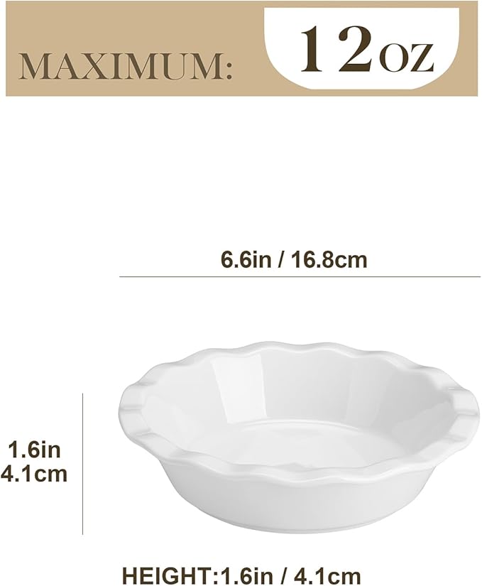 MALACASA Mini Pie Pans Set 6, 6 Inch Ceramic Quiche Tart Pans White | Small Pie Plates for baking for Quiche, Tart, Individual Pot Pie