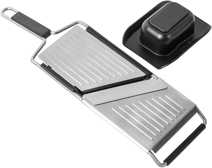 Kuhn Rikon Essential Mandoline Slicer – Adjustable Stainless Steel Blade for Vegetables & Fruit – Non-Slip Base, Safety Hand Guard Included