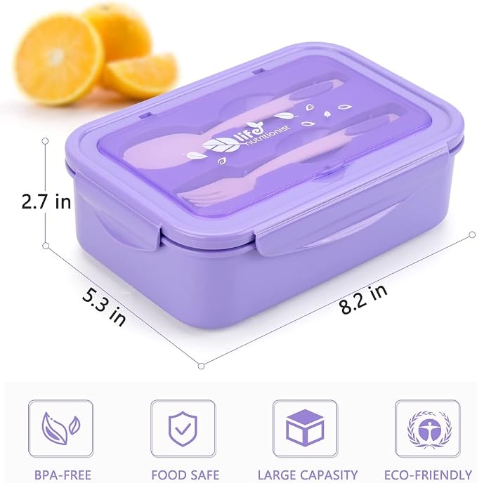 LOVINA Bento Lunch Box for Adults Kids - 1100ML/Built-in Utensil, BPA-Free | Durable, Lightweight Lunch Box Container, Perfect Size for On-the-Go Meal, Food-Safe Materials(Purple)