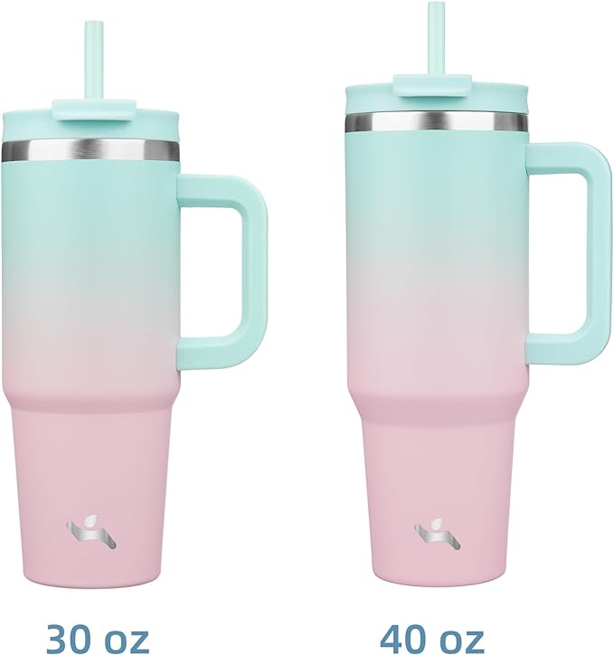 Konokyo 30 oz Insulated Tumbler Water Bottle with Handle, Straw Lid | BPA-free and dishwasher safe; made for gym, travel, coffee and gifting, 2 straws, cup holder friendly,Gum