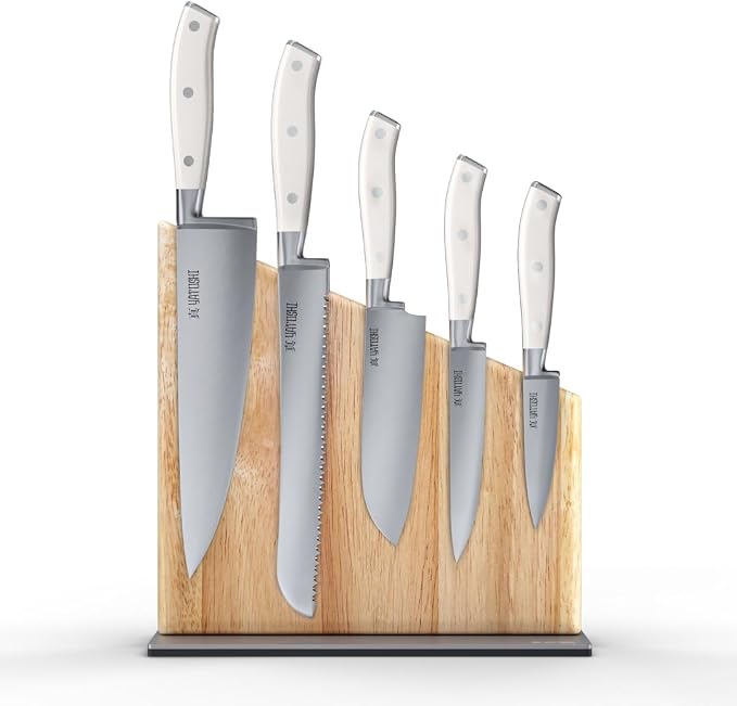 Yatoshi Magnetic Kitchen Knife Block Set 6 Pcs White - Pro Kitchen Knife Set Ultra Sharp High Carbon Steel