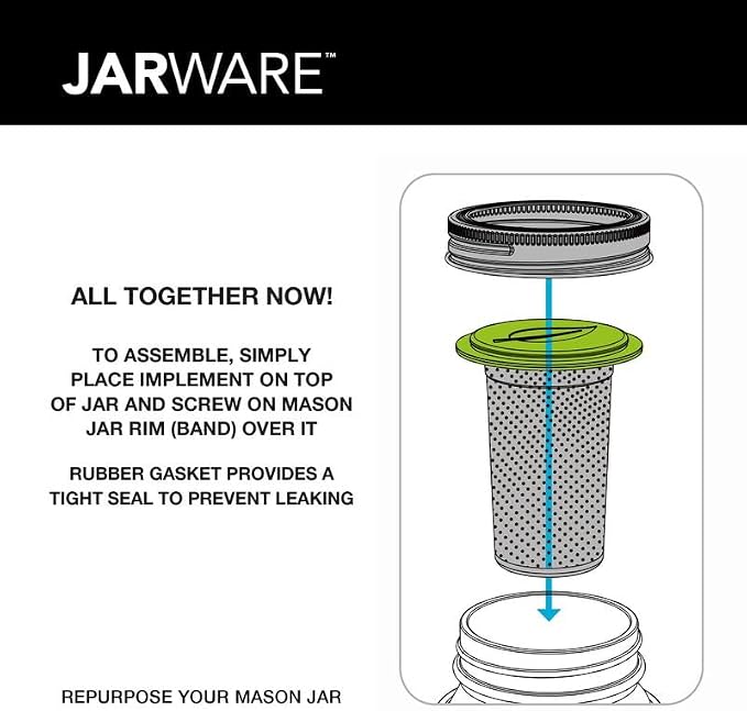 Jarware Glass Mason Jar & Tea Infuser Lid, Jar & Stainless Steel Tea Filter | Steep Loose Leaf Tea In The Regular Mouth 16oz Mason Jar Set | Brew Hot or Iced Tea At Home | Mason Jar Steeper Set