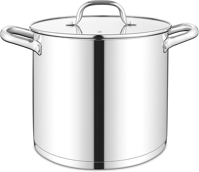 TeamFar 10QT Stock Pot, Stainless Steel Large Soup Cooking Pot & Lid | Tri-ply Bottom for Cooking/Boiling/Stewing, Induction/Gas/Ceramic, Healthy & Heavy-Duty, Riveted Handles & Dishwasher Safe