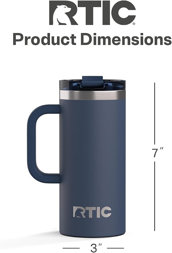 RTIC 16oz Road Trip Travel Mug with Lid and Handle, Ceramic Lined, Navy | Stainless Steel Metal, Insulated Travel Cup for Hot and Cold Drinks, Coffee, Car, Camping and Travel