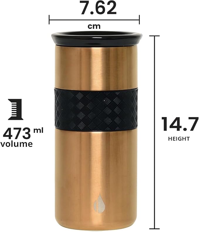 Elemental Artisan 16oz Triple-Wall Insulated Coffee Tumbler w/Ceramic Lid | Triple Wall Coffee Travel Mug, Reusable Stainless Steel Coffee Tumbler; Thermal Coffee Cups for Hot (6 Hrs) & Cold (18 Hrs)
