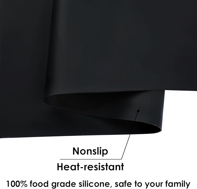 2 Pack Extra Large Silicone Mats for Baking Crafts, Multipurpose Kids Dinner Placemat Desk Countertop Waterproof Protector Heat Insulation Kitchen Pastry Rolling Dough Pad, Black, 23.6 x15.75 Inch