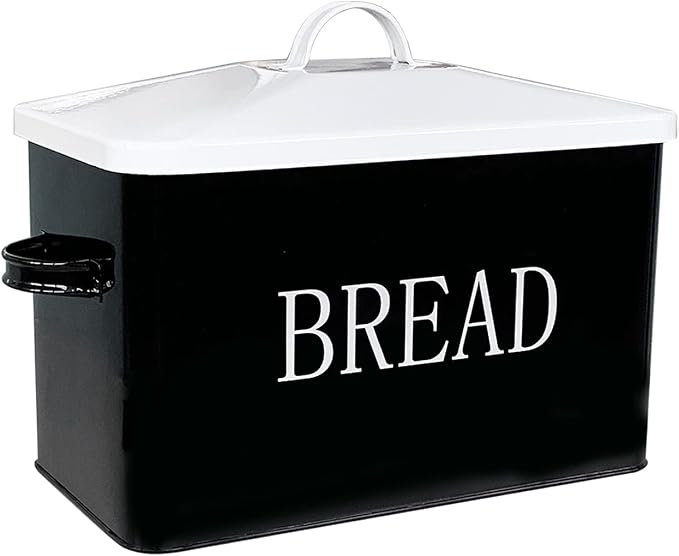 SOTECH Metal Bread Box For Kitchen Countertop,black bread box for kitchen countertop for Homemade Bread Farmhouse Style Bread Bin-Kitchen Food Bread Storage Container