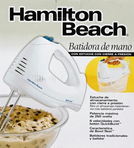 Hamilton Beach 6-Speed Electric Hand Mixer with Whisk,Traditional Beaters,Snap-On Storage Case,250 Watts,White,(Pack of 2)