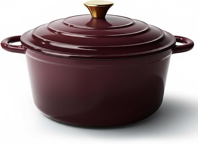 Vintage Style 6 Quart Dutch Oven Pot with Lid, Non Stick Enameled Cast Iron Dutch Oven for Bread Baking, Heavy-Duty, Oven Safe Ceramic Cookware Up to 500°F for Baking, Braising, Stews, Roasting, Fig
