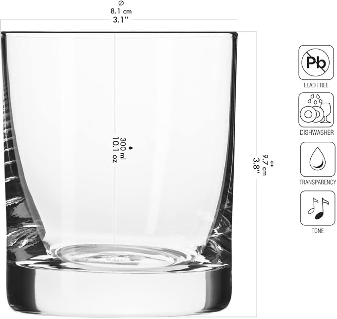 Krosno Whiskey Glasses Set of 6, 10.1 oz, Blended Collection | Drinking Tumblers, Lead-Free Crystal for Bourbon, Scotch, Cocktails, Water, Juice, Dishwasher Safe